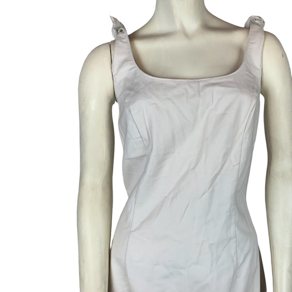 CLEARANCE Ivory Pencil Dress Sundress Shoulder Ties Summer Neutral Twee Cotton - Picture 6 of 12